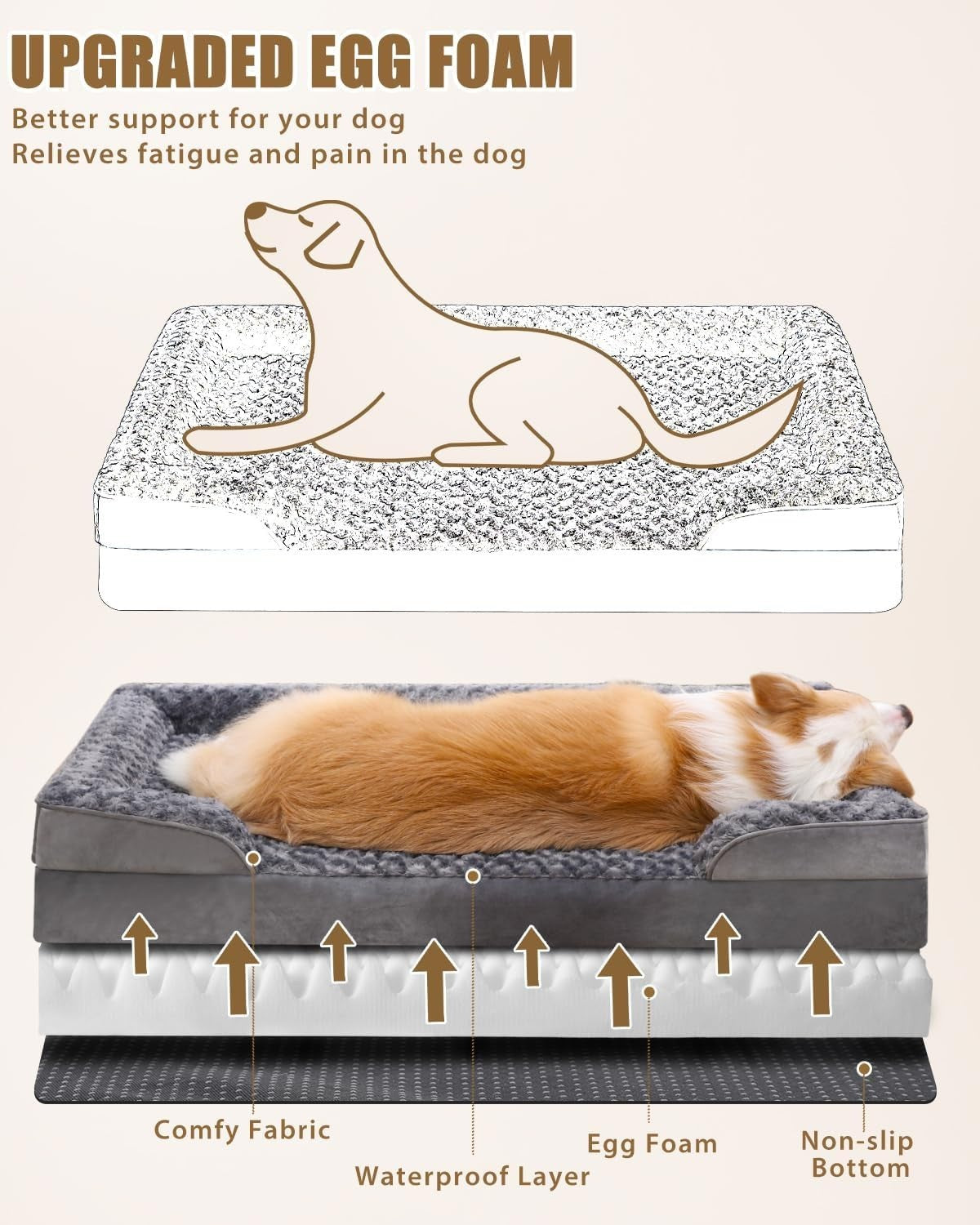 Large Orthopedic Memory Foam Dog Bed Washable 90x57cm