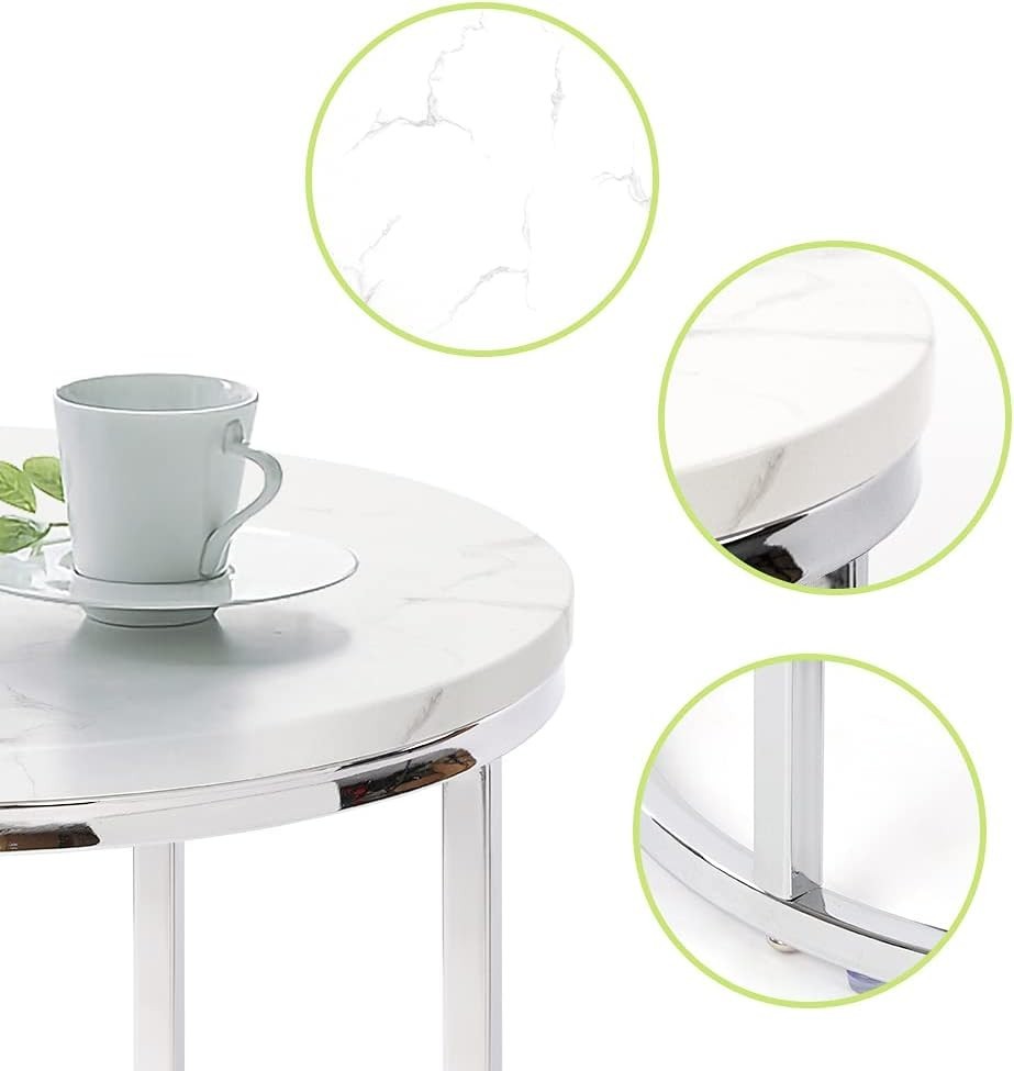 Space Saving Nesting End Tables Set of 2 Round Silver Metal Frame