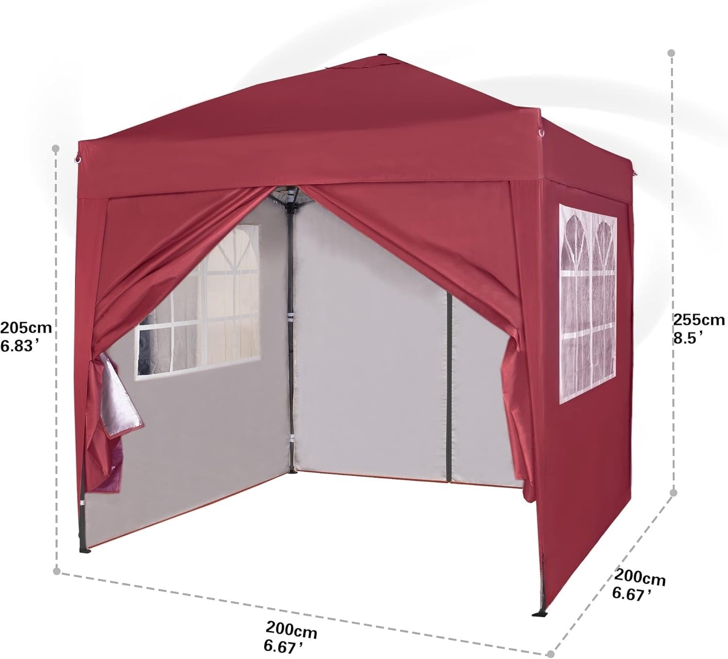 2x2m Pop Up Gazebo Waterproof w/ Sides Red Silver Protective Canopy
