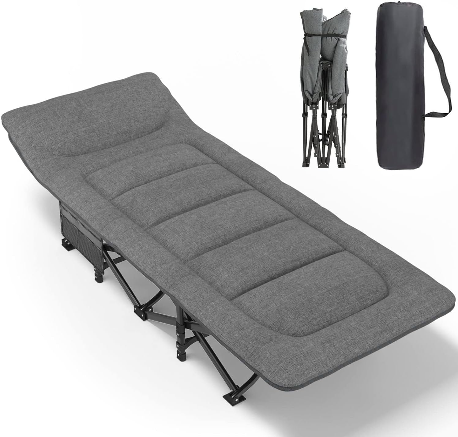 Heavy-Duty Folding Camping Bed Adult Cot w/ Cushion Pillow 450lbs Max