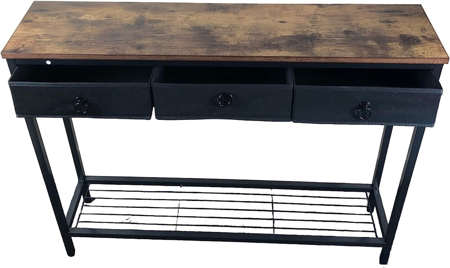 Slim Industrial Console Table with Storage, 3 Drawers & Shelf, Rustic Brown