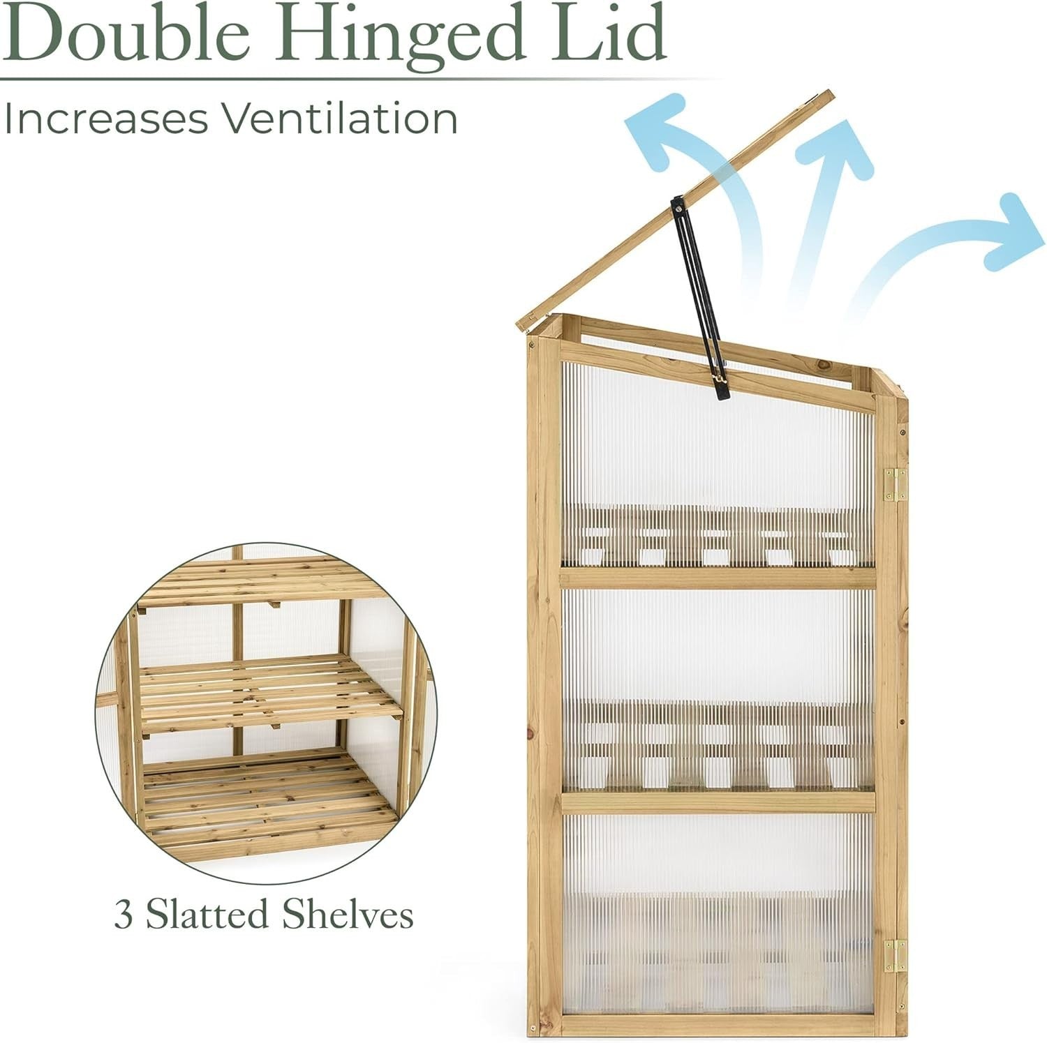 Wooden Garden Greenhouse Cold Frame Polycarbonate Windows Lockable Doors