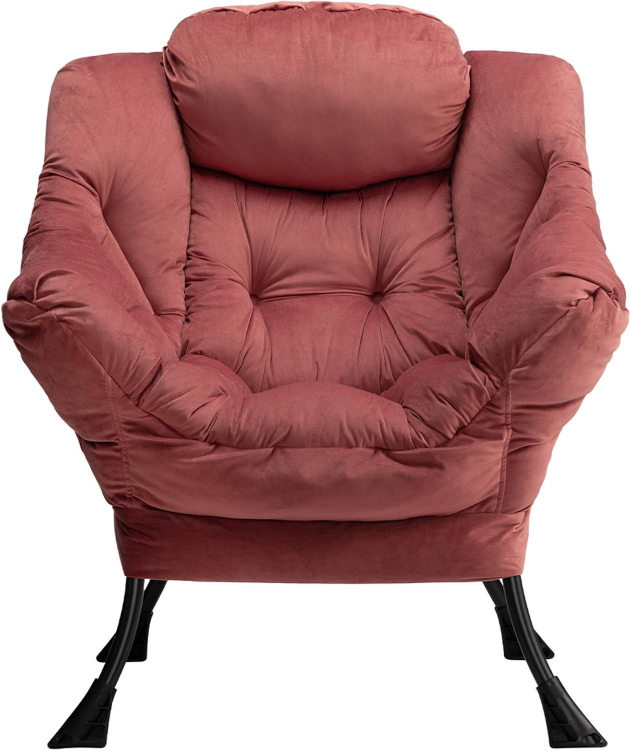 Velvet Accent Armchair Comfy Reading Chair Solid Steel Frame Pink Large
