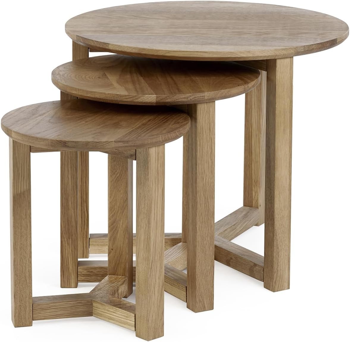 3 Piece Solid Oak Nesting Tables Set Modern Square Coffee End Side Nests