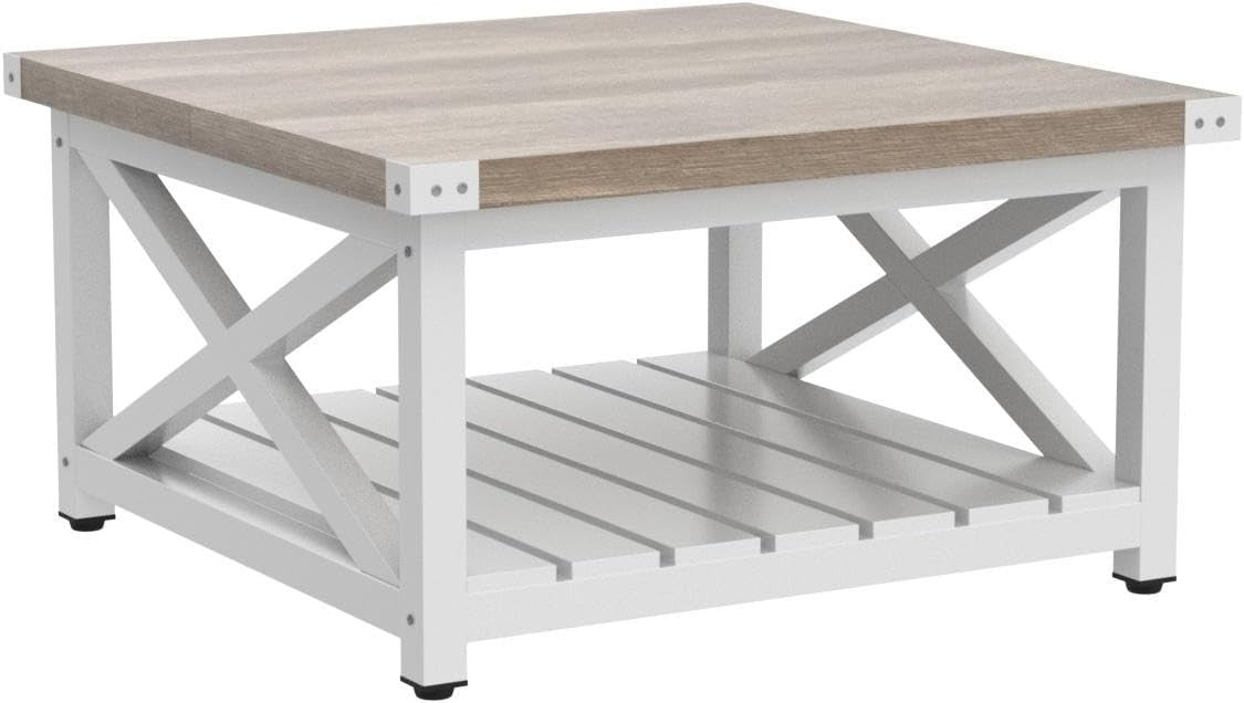 Rustic Grey Square Coffee Table 80cm Farmhouse Wood Storage Living Room