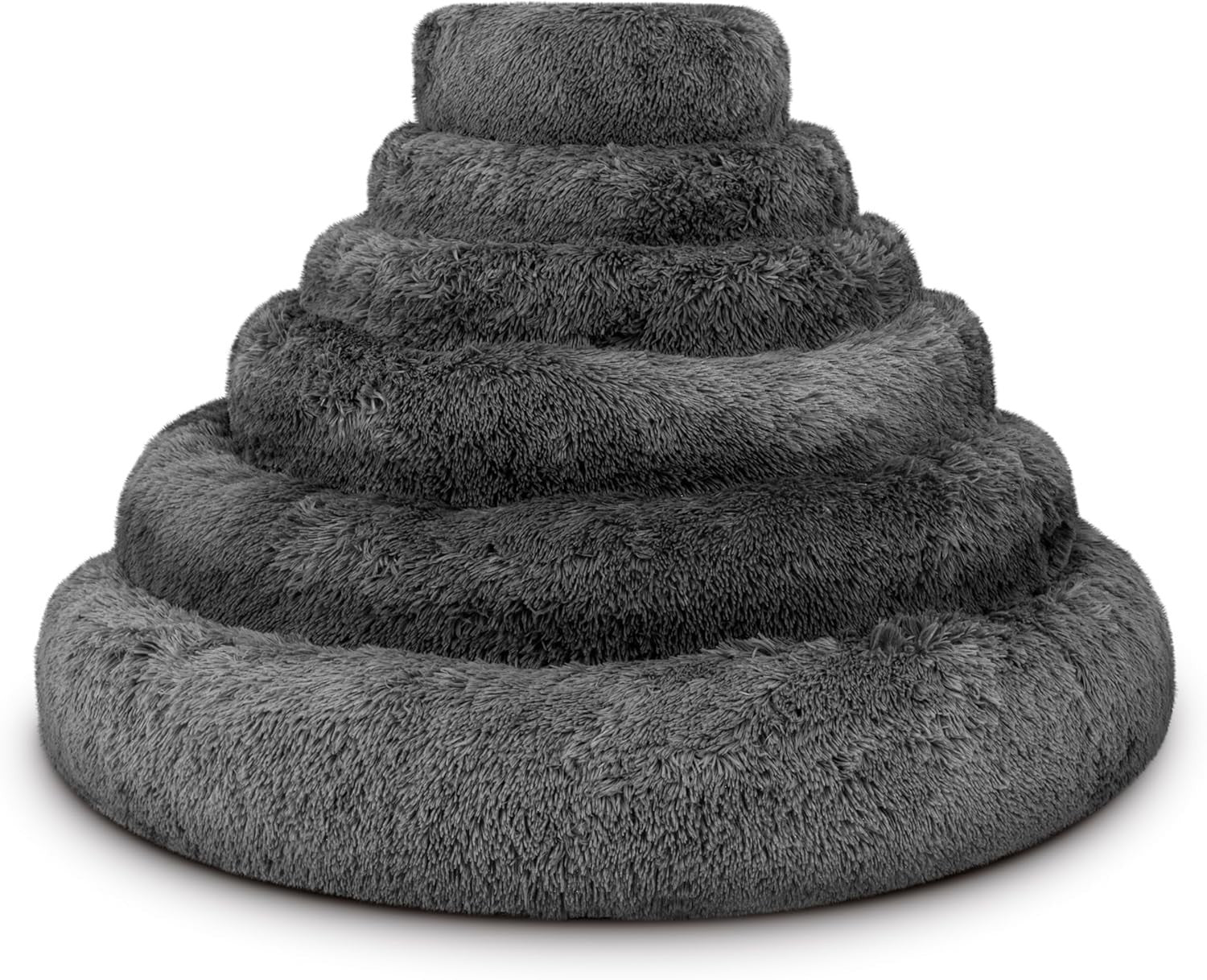 XL Plush Donut Dog Bed 114cm Calming Round Nest Grey