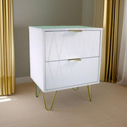 Modern White 2 Drawer Bedside Table with Gold Legs – Bedroom Side Cabinet