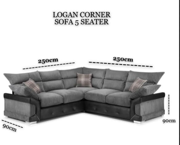 Spacious 5-Seater Jumbo Cord Corner Sofa L-Shape High Back Comfort Cushions