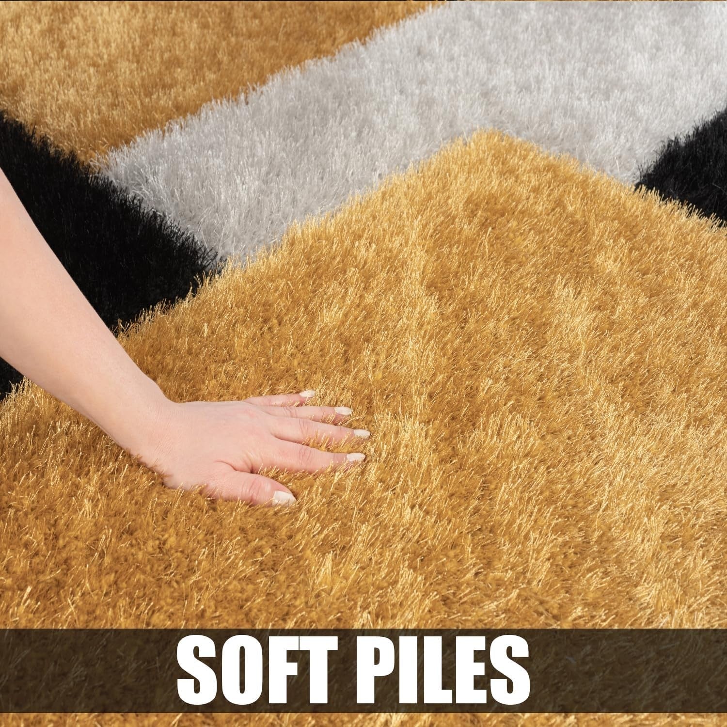 Ochre Grey Shaggy Rug 120x170cm Soft Non Shed Modern Living Room Carpet