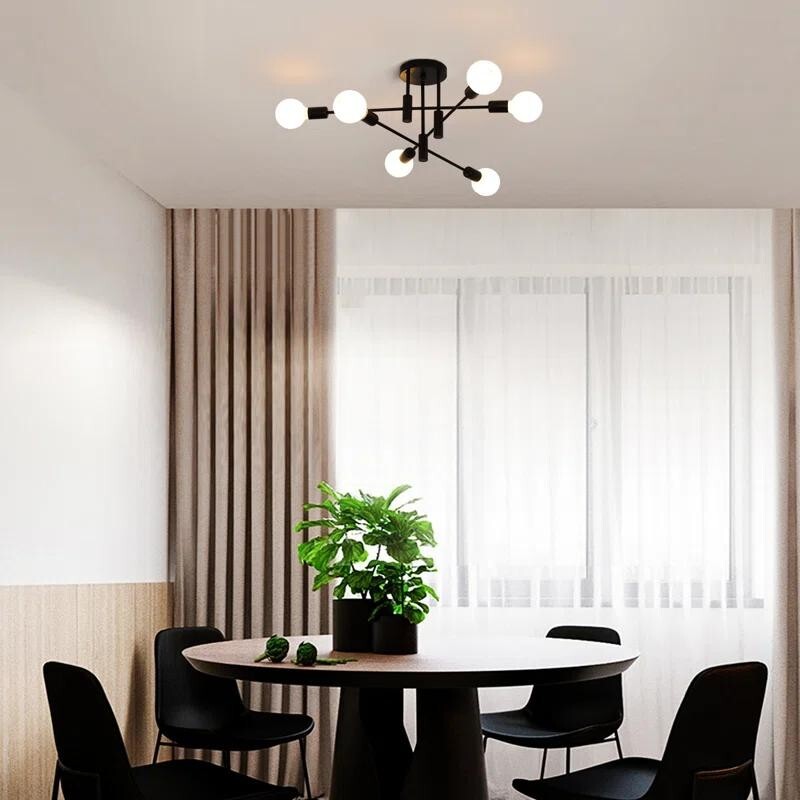 Modern 6-Light Sputnik Chandelier Black Ceiling Light E27 for Home