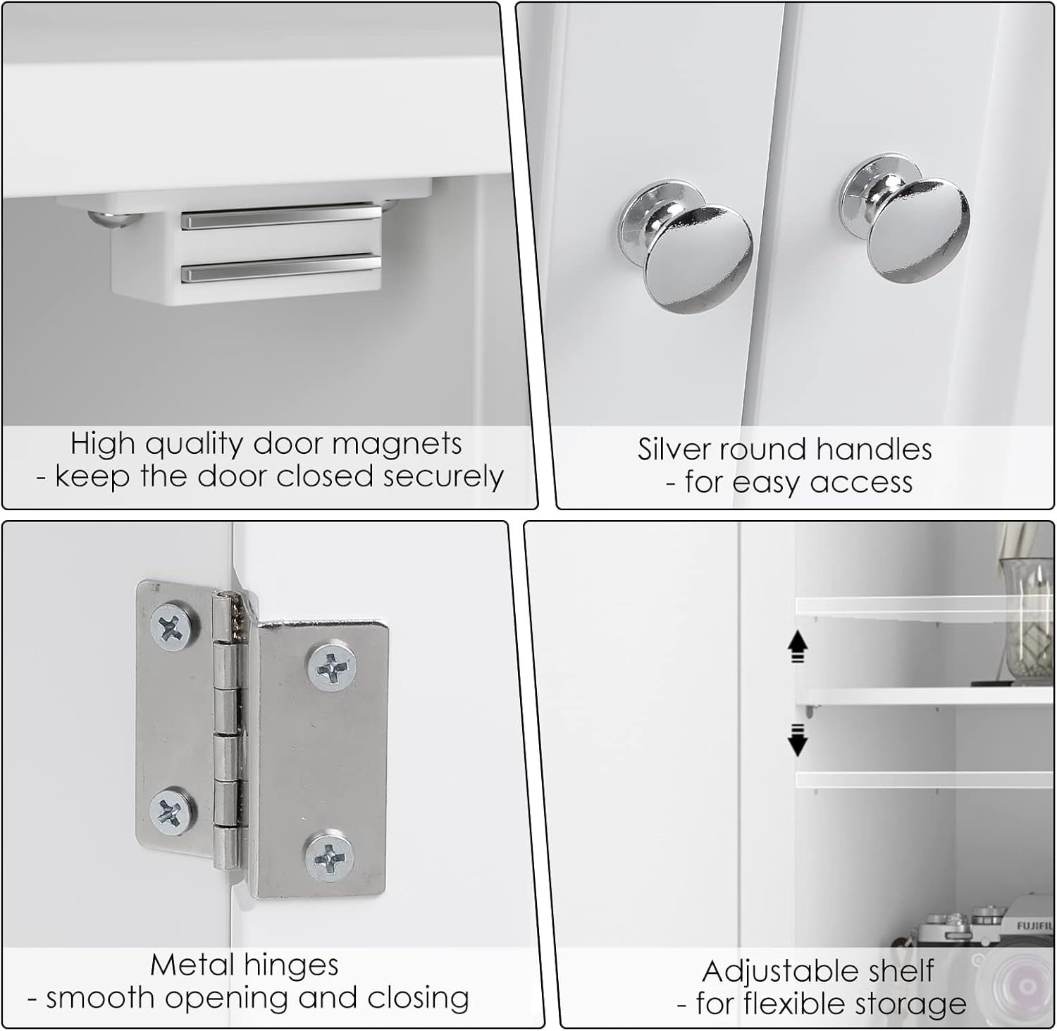 Tall Kitchen Cupboard 4 Doors Adjustable Shelves White Sideboard