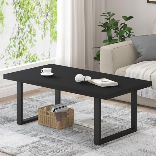 Black Oak Coffee Table 120cm Industrial Wood Metal Center Table Durable