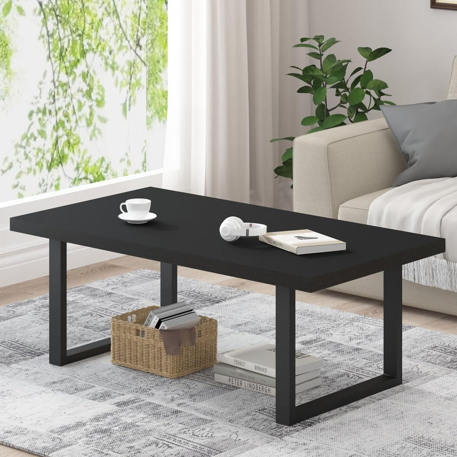 Black Oak Coffee Table 120cm Industrial Wood Metal Center Table Durable