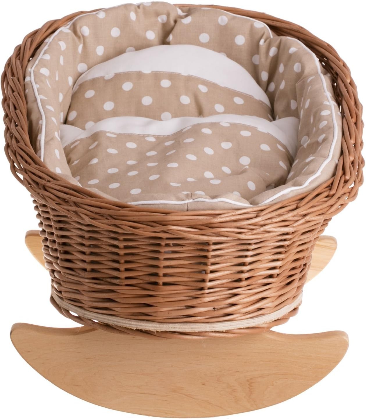 Wicker Doll Cradle Bed with Bedding Rocking Bassinet Vintage Style Toy Brown