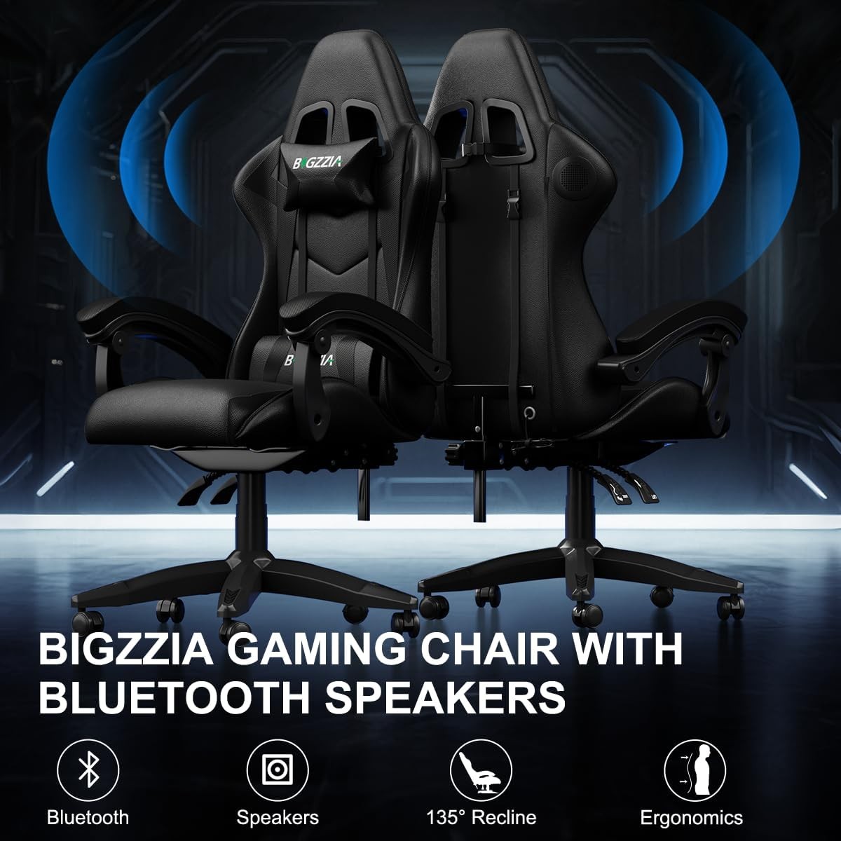 Ergonomic Gaming Chair with Bluetooth Speaker Reclining Office Chair