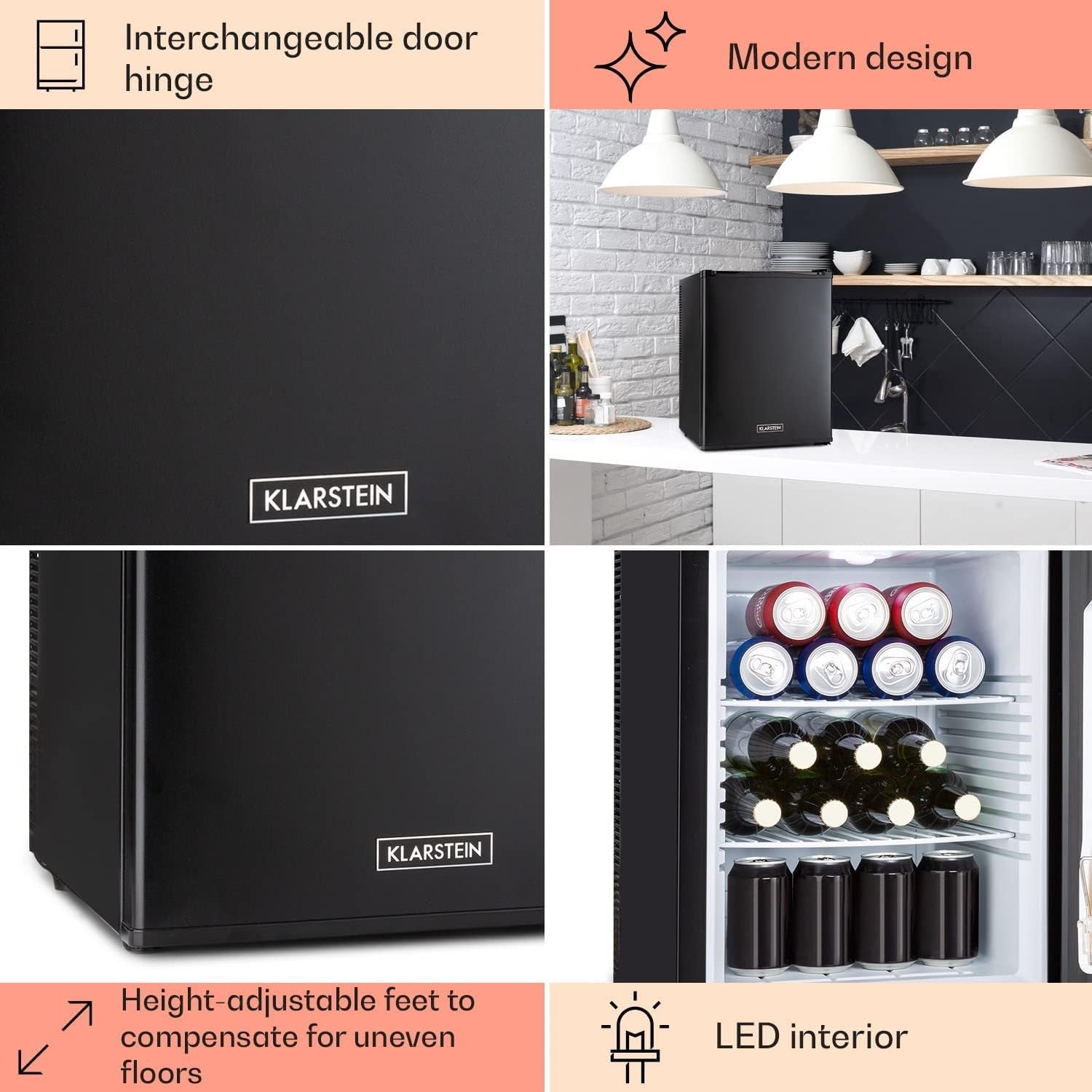 40L Mini Fridge Black Portable Cooler and Drinks Fridge Adjustable Shelves