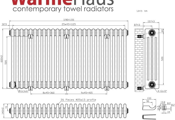 Space-Saving White 4 Column Horizontal Radiator 600x1190mm Central Heating