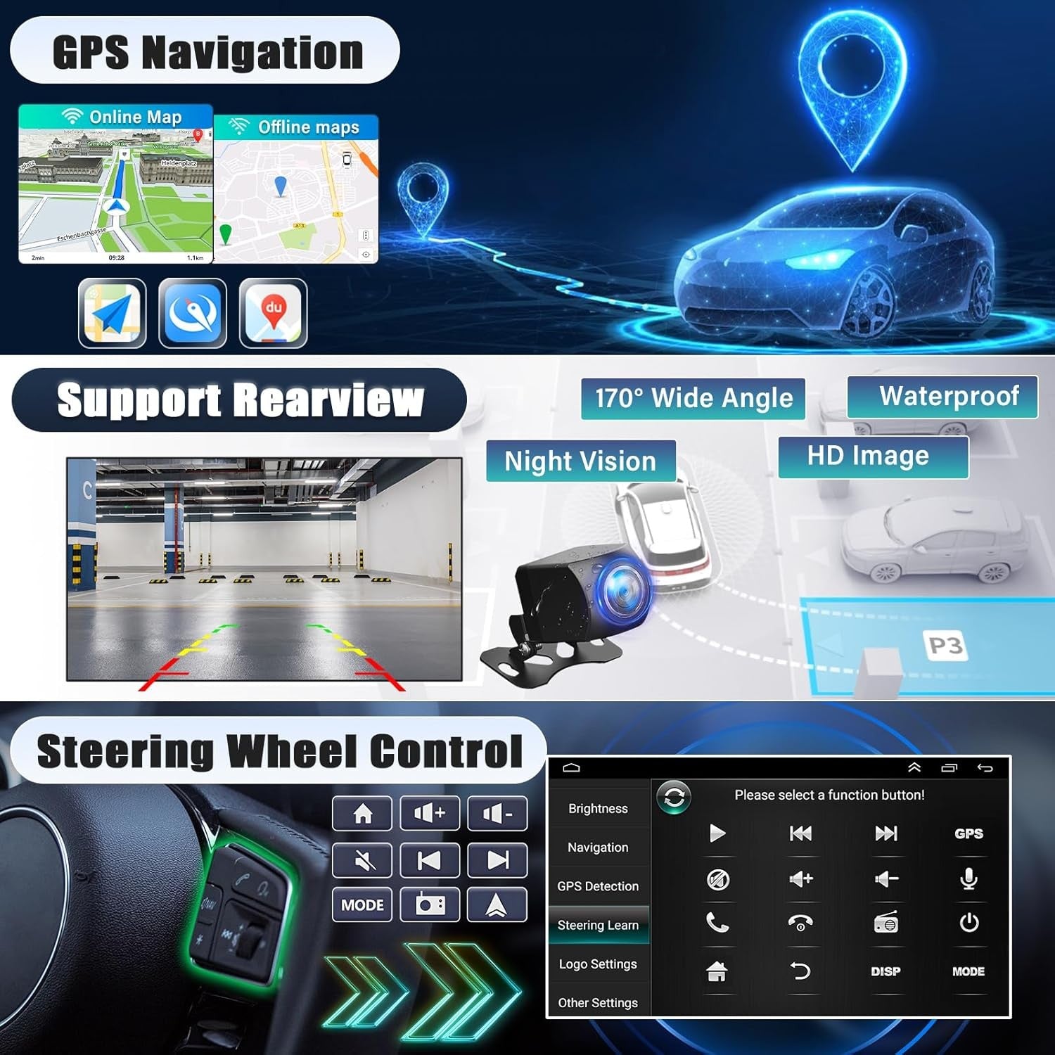 9" Android Car Stereo GPS Bluetooth WiFi FM RDS + Camera