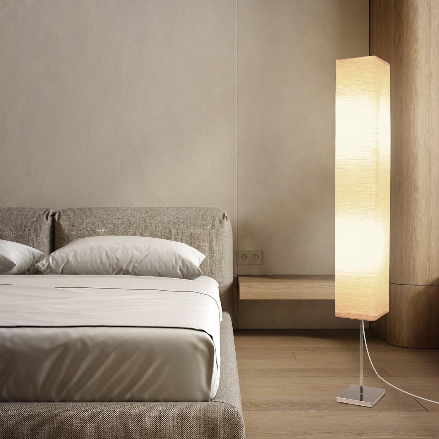 Japanese Rice Paper Floor Lamp 2 Pack Minimalist Square Corner Standing Light