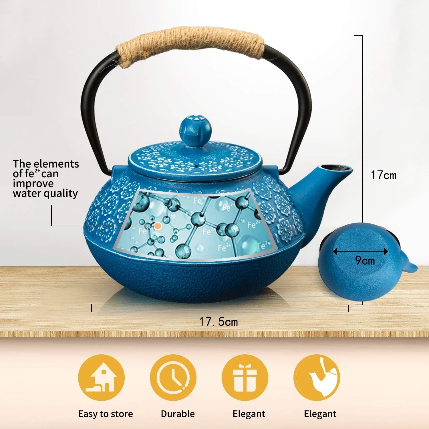 Cast Iron Teapot 900ml Japanese Tetsubin Tea Pot w/ Infuser Blue