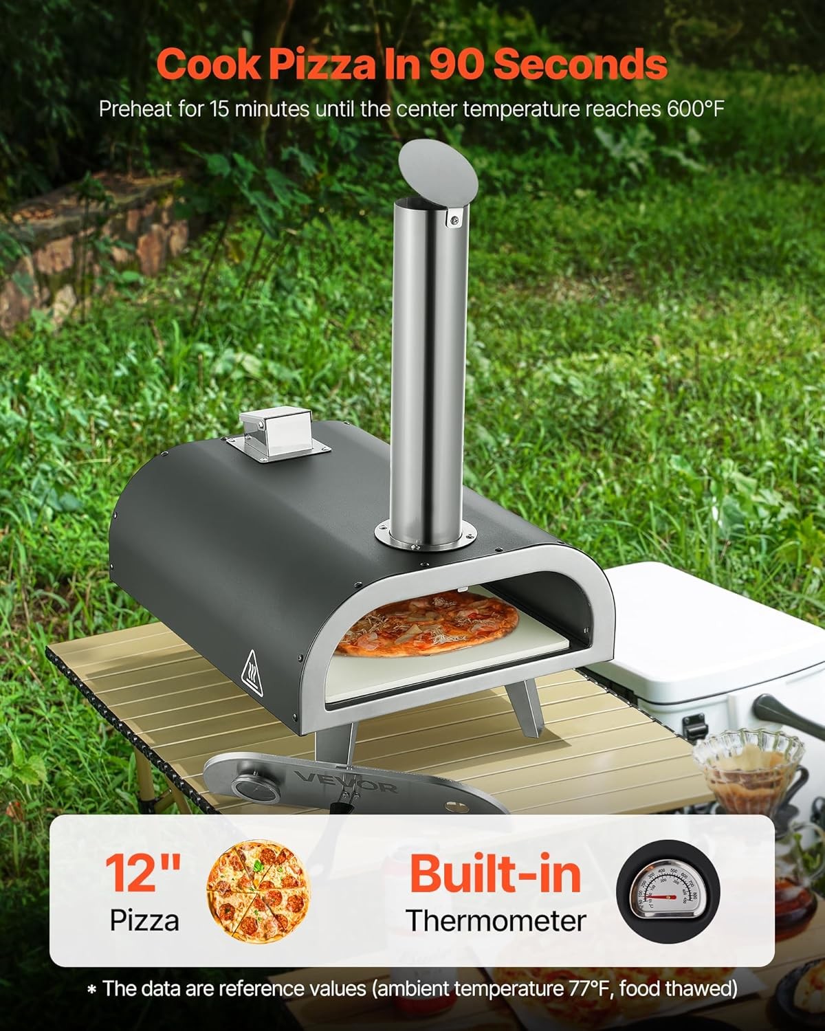12" Outdoor Wood Fired Pizza Oven | Portable Pellet Grill w/ Stone, Shovel & Bag