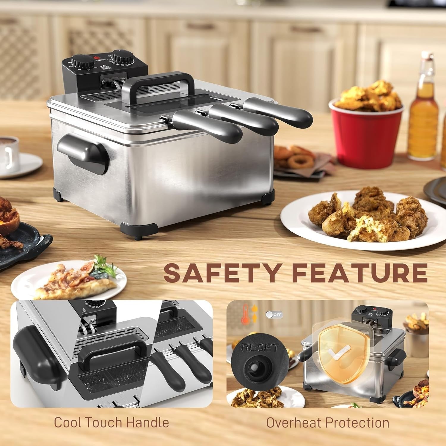 5L Deep Fat Fryer 2000W Stainless Steel Adjustable Temp Timer Viewing Window