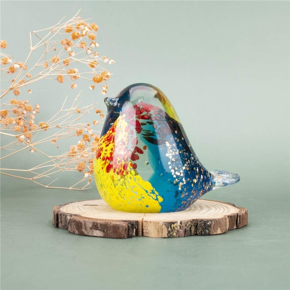 Handmade Blown Glass Bird Ornament Colourful Art Figurine Paperweight Decor