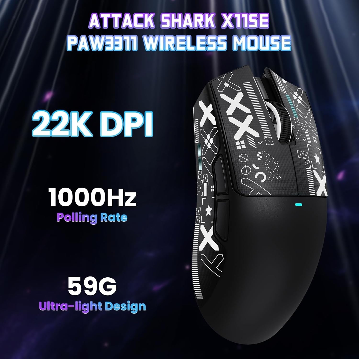 Wireless Gaming Mouse 22000 DPI RGB BT 2.4G USB 65H Grip Black