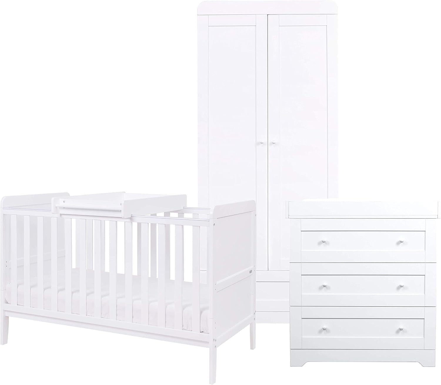 3pcs Nursery Furniture Set Cot Bed Wardrobe Chest Drawers Solid Wood White