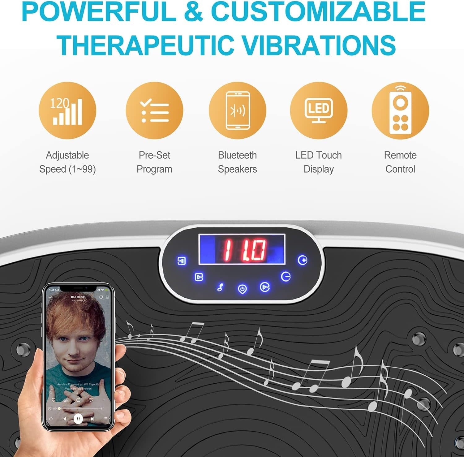 Silver Vibration Plate Exercise Machine 120 Speeds Full Body Wellness