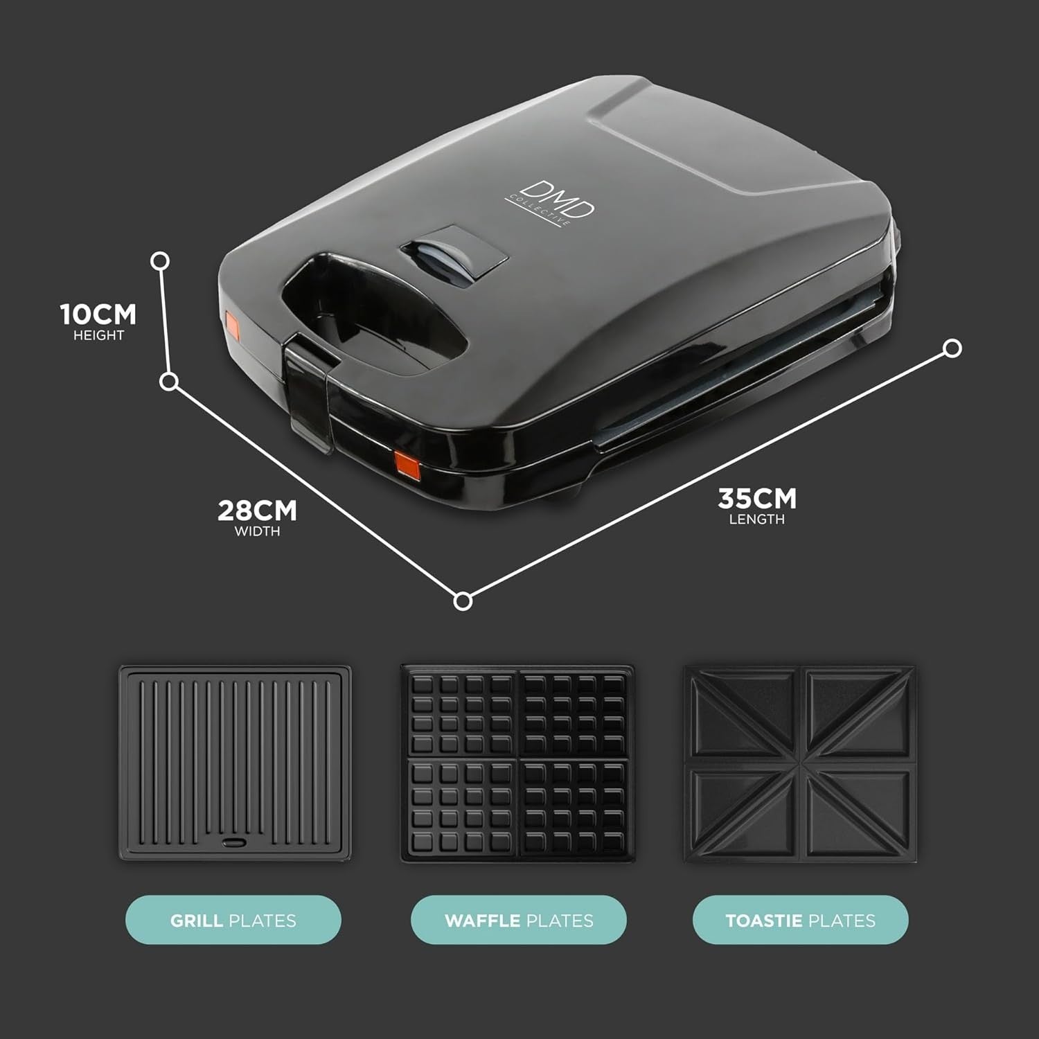 3-in-1 Toastie Maker Waffle Panini Grill 1200W Removable Plates