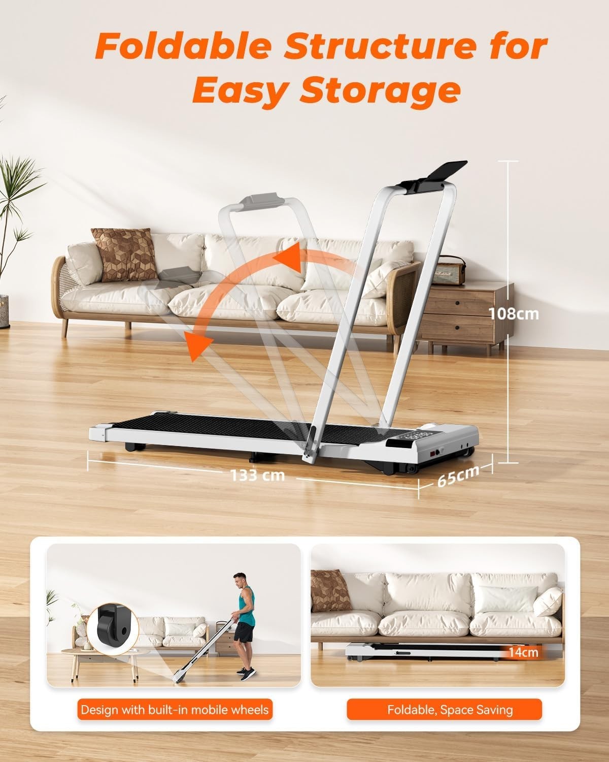Under Desk Walking Pad Treadmill 6% Incline 2.5HP Home Office Fitness