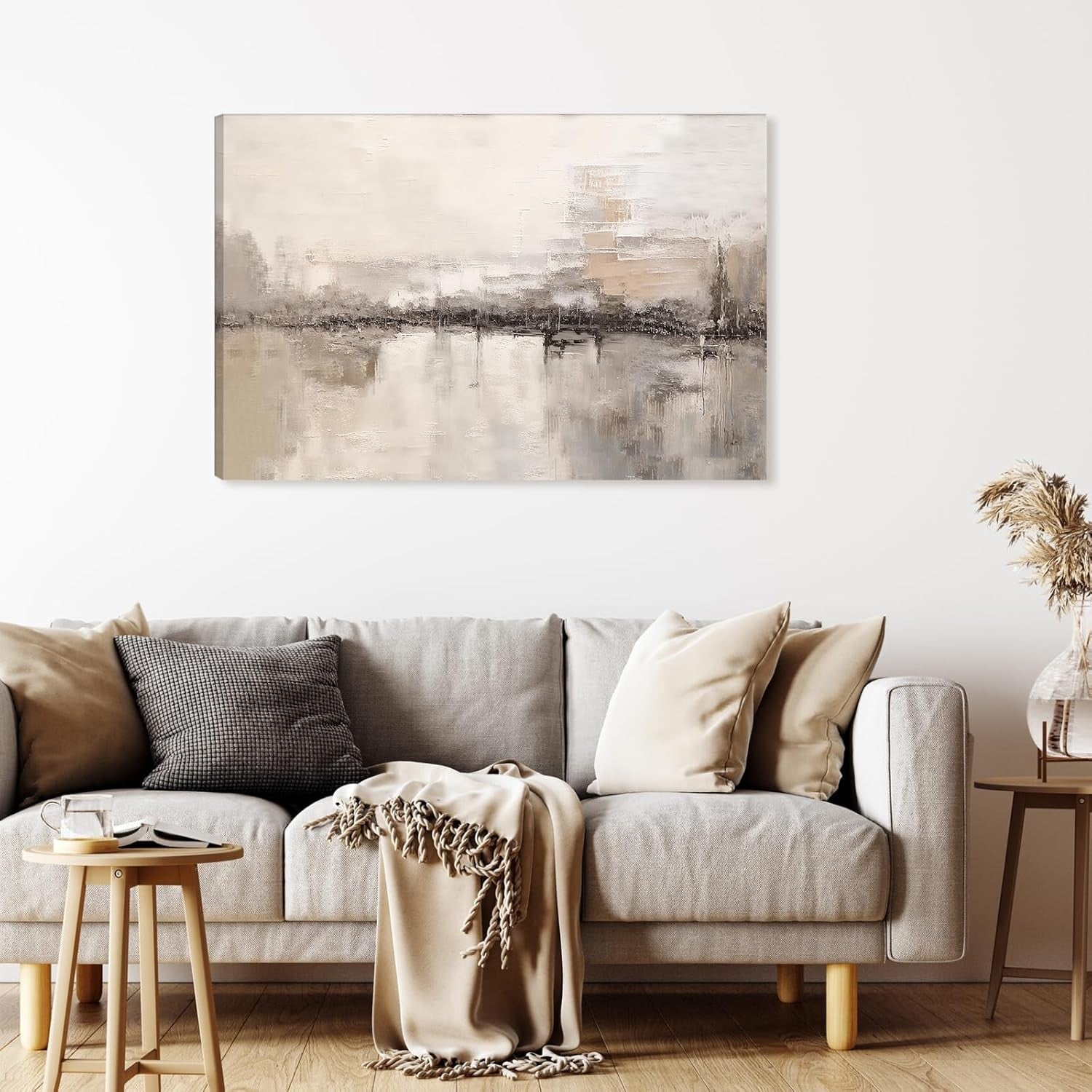 Beige Abstract Canvas Wall Art Framed Minimalist Modern Home Decor 59x39cm