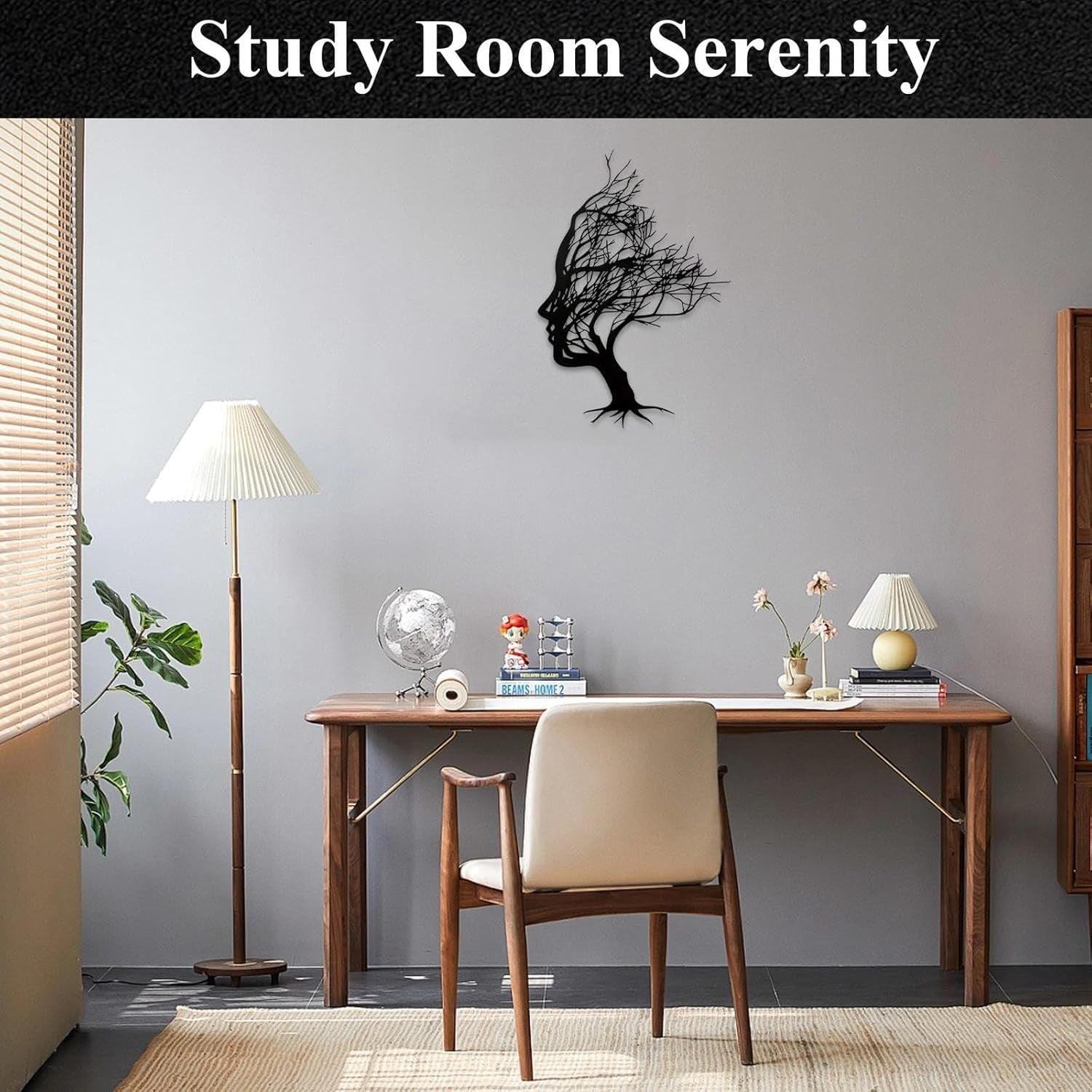 Black Metal Tree of Life Wall Sculpture – Abstract Hairline Art 30x21cm