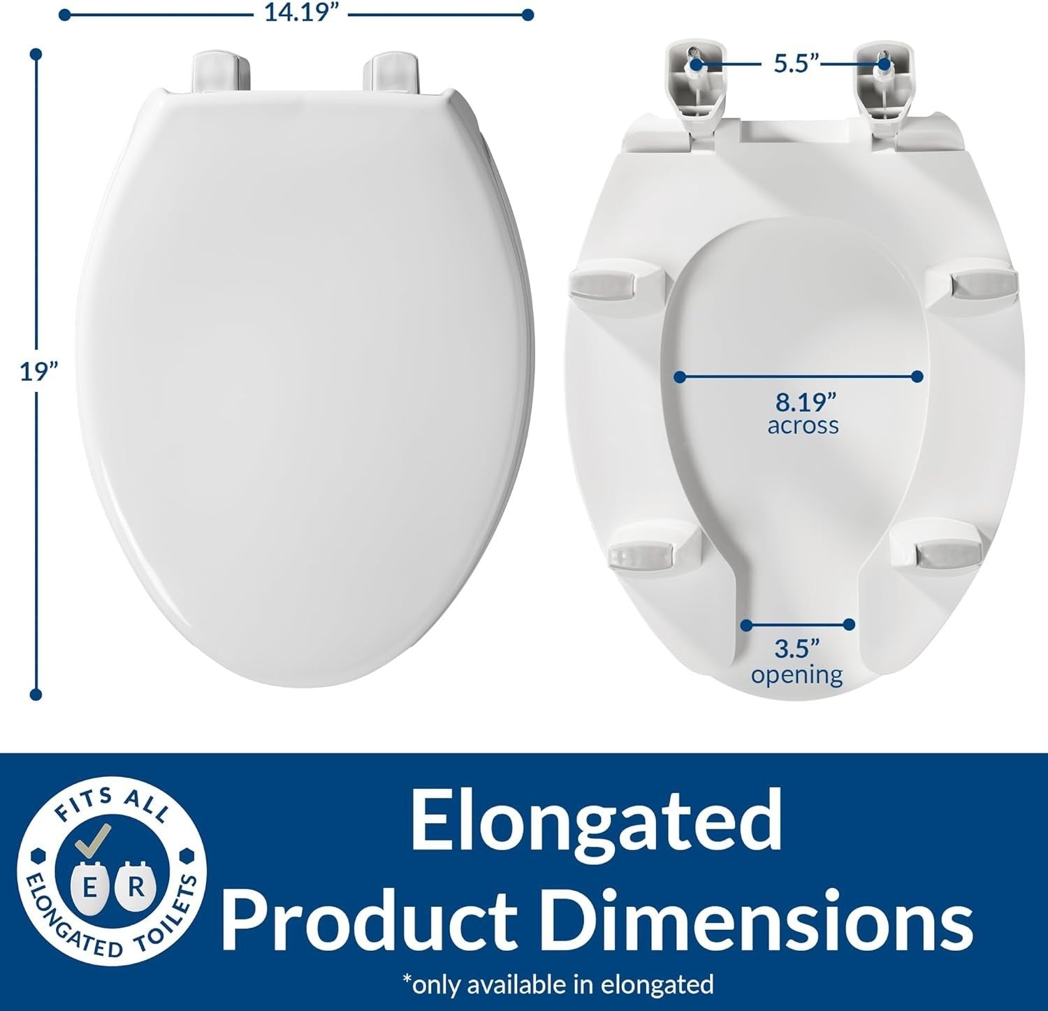 Elevated Toilet Seat 3" Lift White Elongated Open Front Snap 2 Secure
