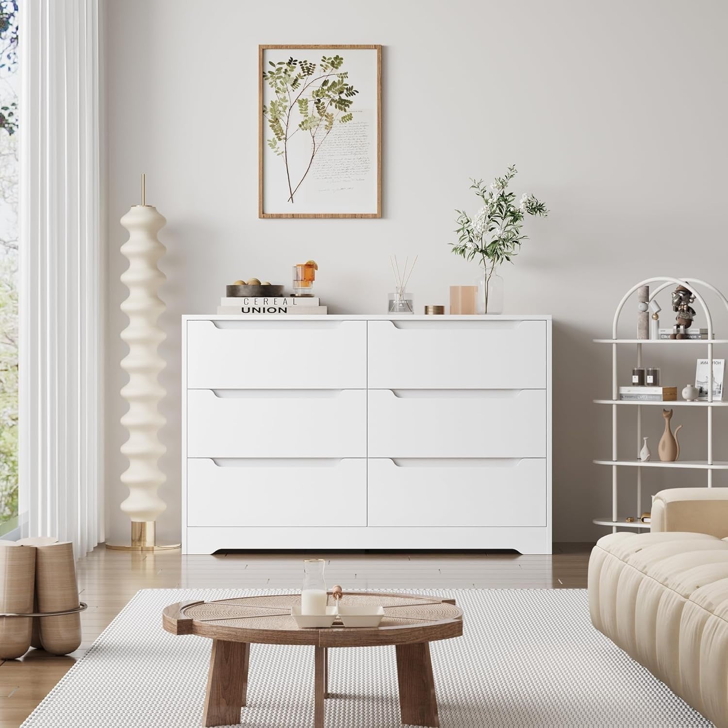 6 Drawer White Chest of Drawers Modern Bedroom Storage Cabinet Wood