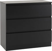 Black 3 Drawer Chest Engineered Wood Storage Cabinet Bedroom Organizer