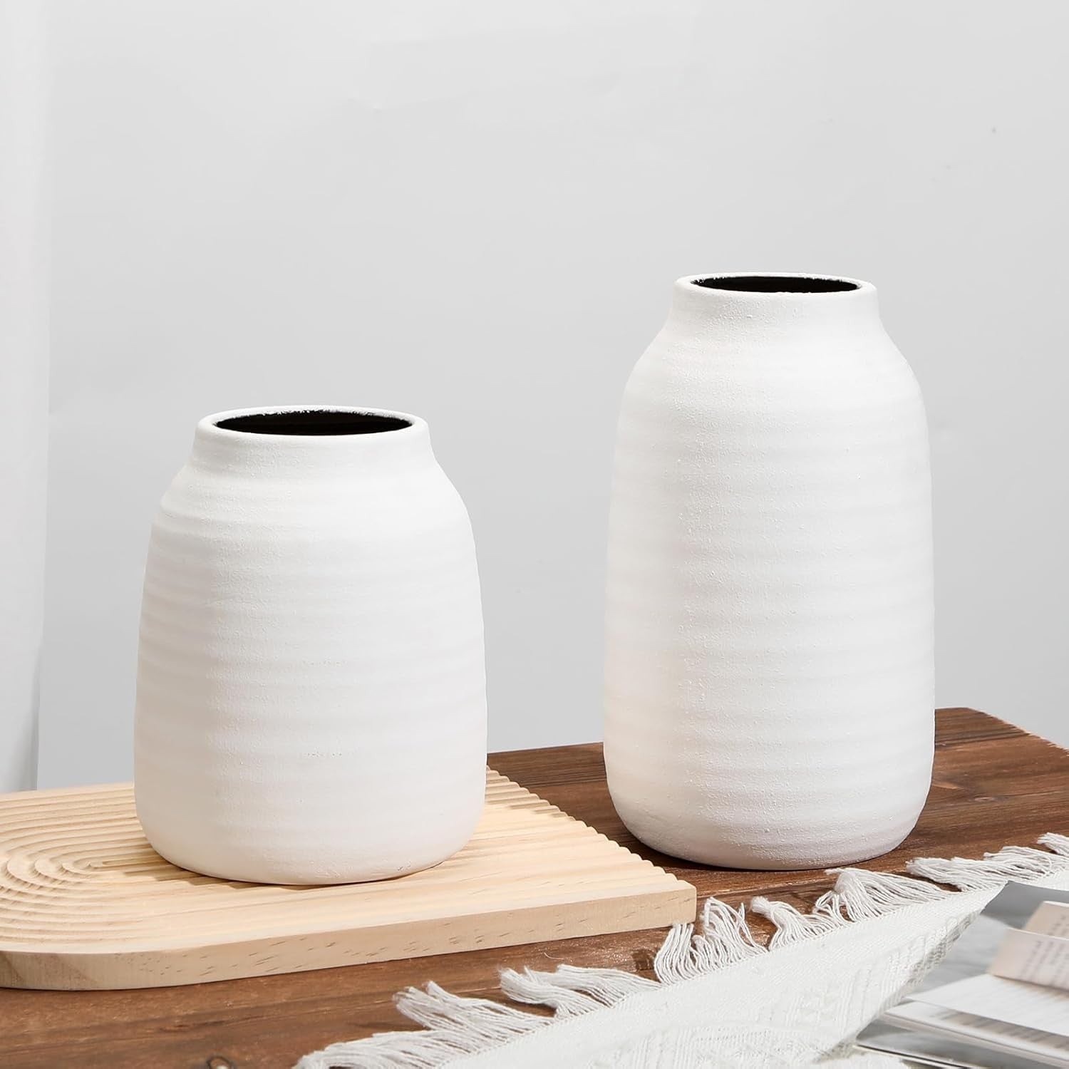 White Ceramic Vase 18cm Rustic Flower Holder Pampas Modern Home Decor