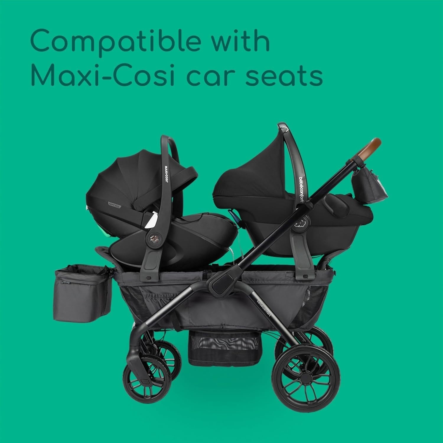 Twin Wagon Pushchair from Birth to 22kg, All-Terrain Wheels, Compact Fold