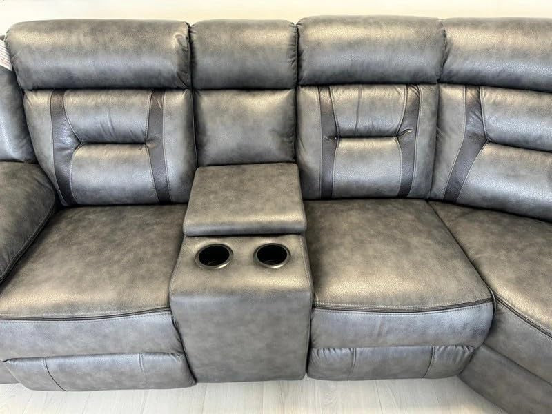 Luxury Grey Leather Electric Recliner Corner Sofa w/ Cupholders & USB