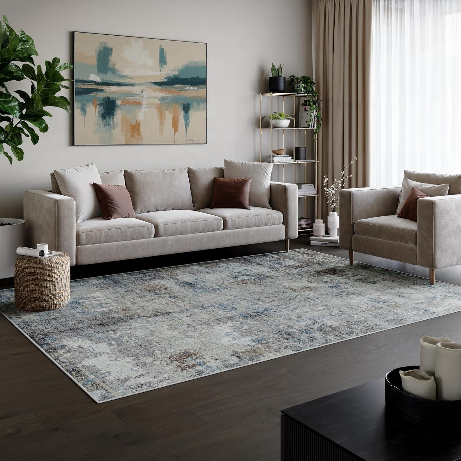 Large Washable Rug 240x330cm Non-Slip Short Pile Modern Area Carpet