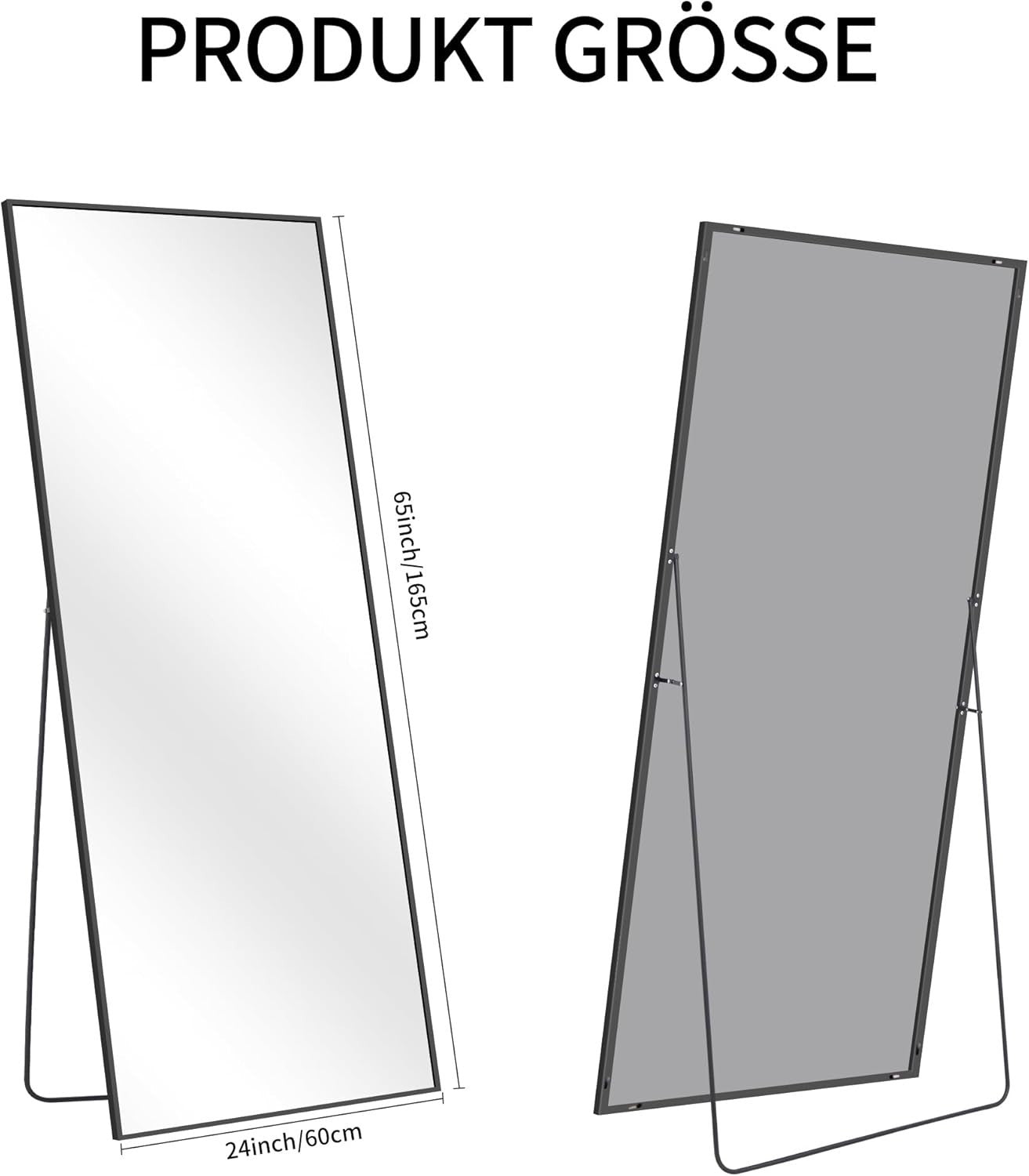 Full Length Wall Mirror 165x60cm Slim Frame Free Standing Stylish - Kwikley