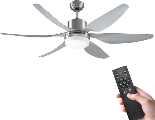 Reversible Ceiling Fan with LED Light, 6 Blades, Remote, Timer