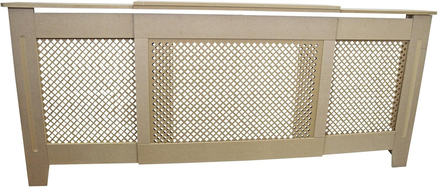 Adjustable Natural MDF Radiator Cover 1400–1920mm Trellis Grill Heating Cabinet