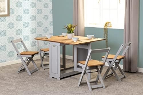 Grey Distressed Waxed Pine Butterfly Dining Set Table + 4 Chairs