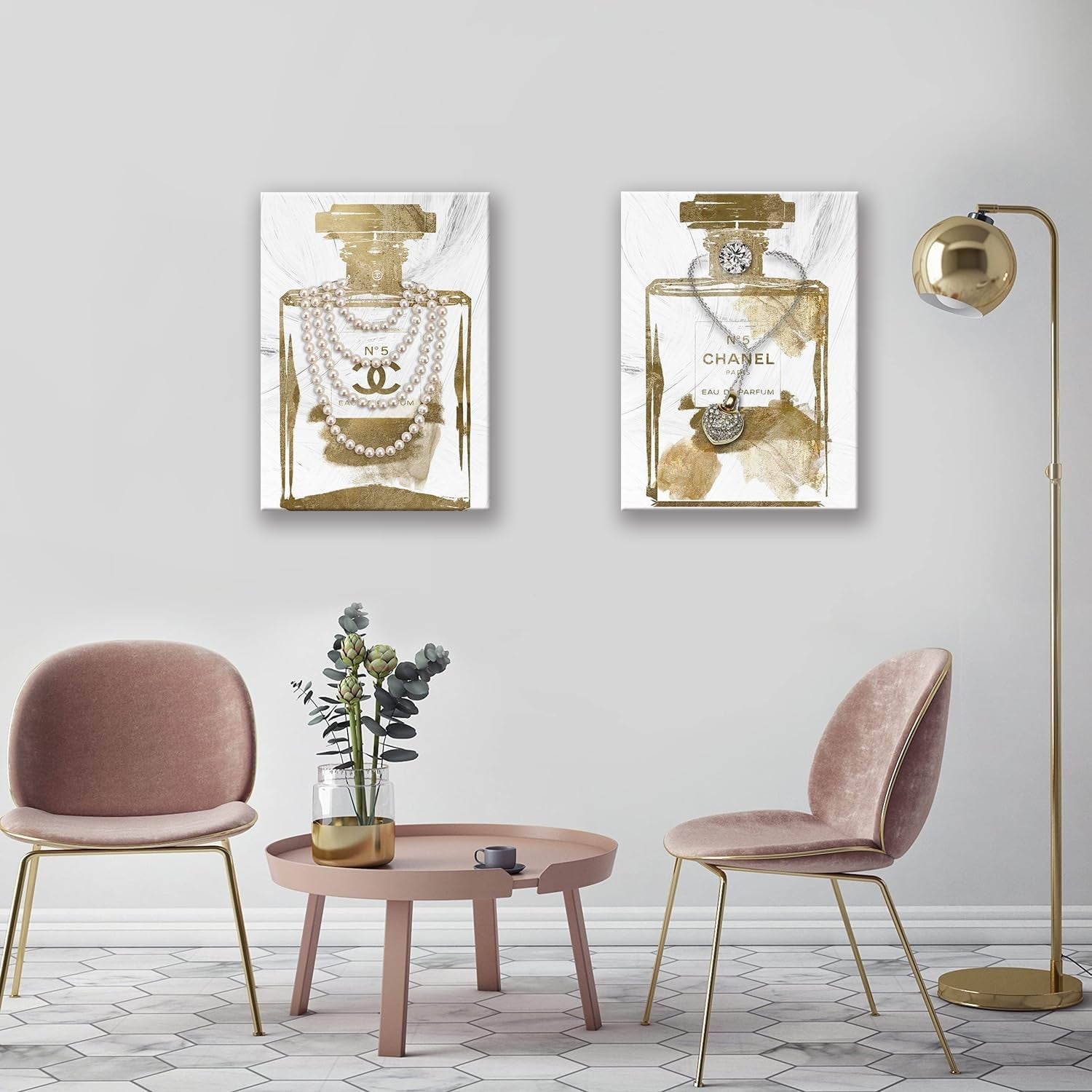 Gold Perfume Bottle Canvas Wall Art 12x16 Glam Bedroom Decor