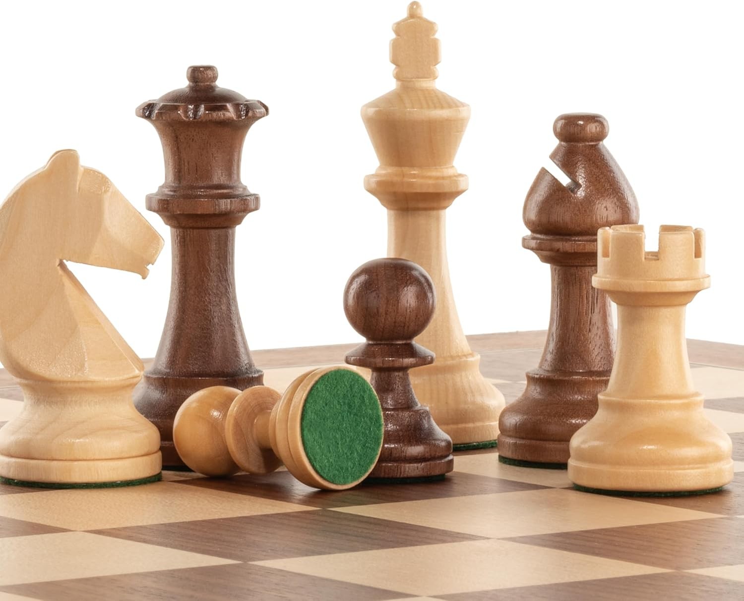 Triple Weighted Wooden Chess Pieces Set 3.75" King w/ Bags & Extra Queens