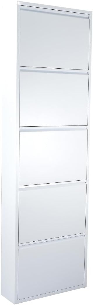 Wall Mounted Slim Shoe Cabinet White – 5-Tier Metal Storage Unit 170cm