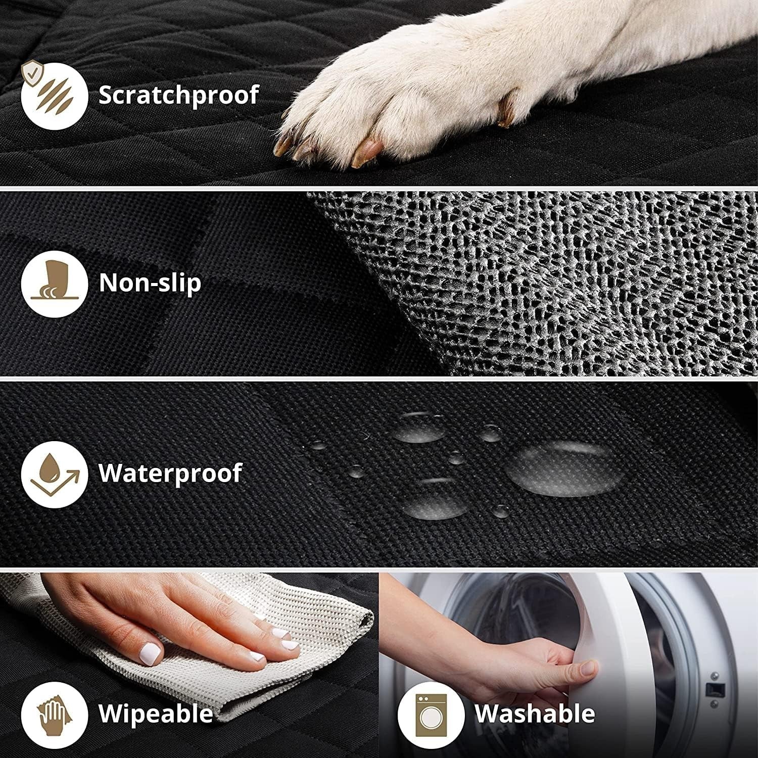 Front Dog Car Seat Cover Waterproof Non Slip Scratch Proof 50cm Black