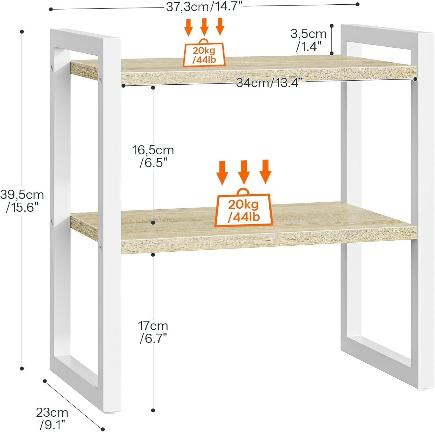 2-Tier White & Natural Desk Shelf Desktop Bookshelf Organizer for Office & Home